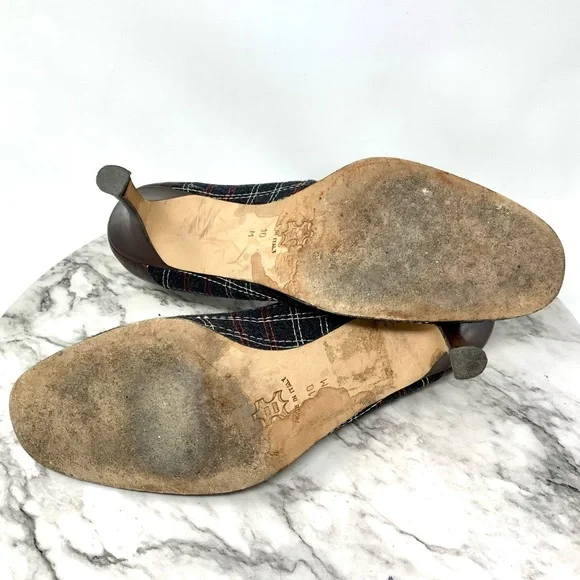 Isabella Fiori Tweed Wool Plaid Dainty Bow Pumps 10 Academia Retro Classic Fall - Picture 8 of 13